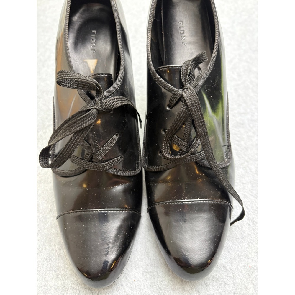 Fioni Womens Black Patent Lace Up Oxford Heels Cap Toe Stiletto Pumps Size 12 - Picture 3 of 6